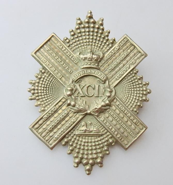 SCOTTISH XCII HIGHLANDERS CAP BADGE with 12 BATTLE HONOURS DETAILED REAR LUGS