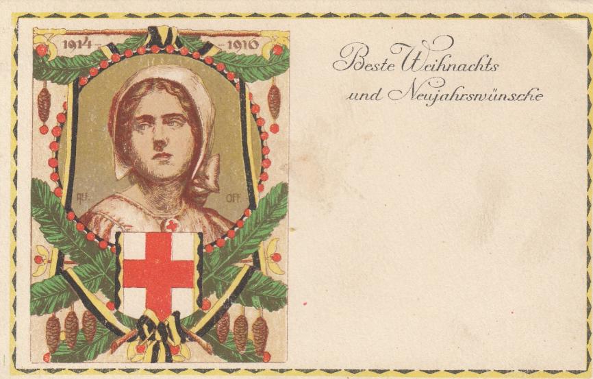 PATRIOTISCHE AK BESTE WEIHNACHTS UND  NEUJAHRSWÜNSCHEN ROTES KREUZ 1916