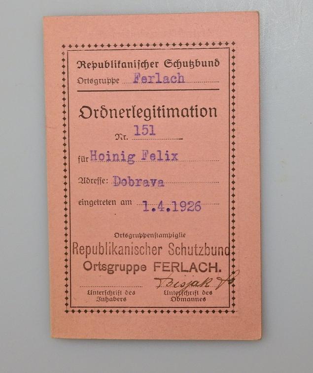 SELTENER MITGLIEDSAUSWEIS DES REPUBLIKANISCHEN SCHUTZBUNDES 1926