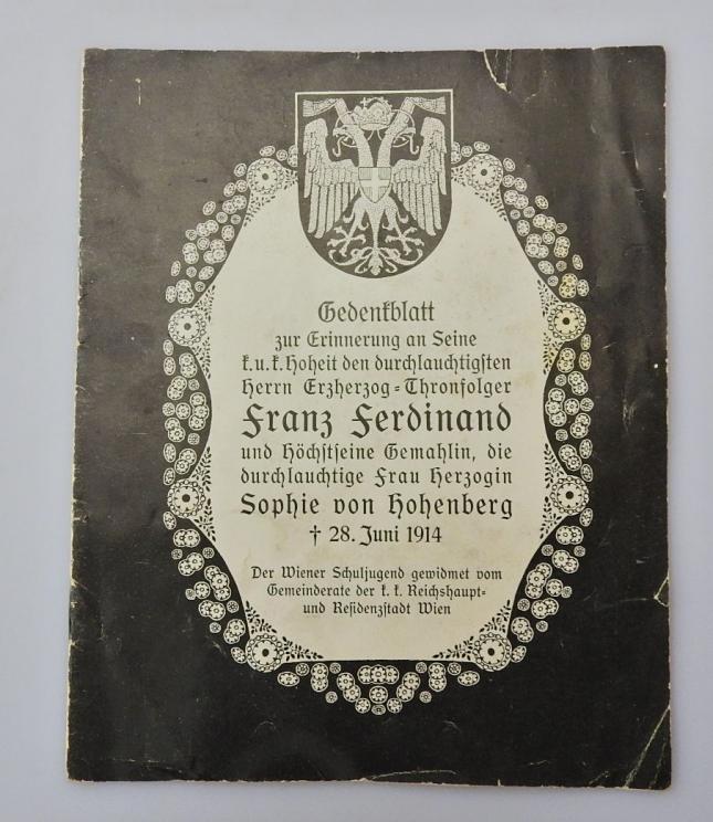 GEDENKBLATT ERZHERZOG FRANZ FERDINAND UND SOPHIE VON HOHENBERT 1914