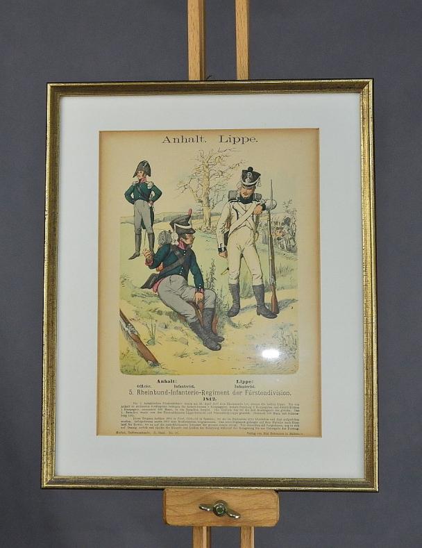 FARBIGE LITHOGRAPHIE ANHALT LIPPE RHEINBUND INFANTERIE REGIMENT DER FÜRSTENDIVISION 1812