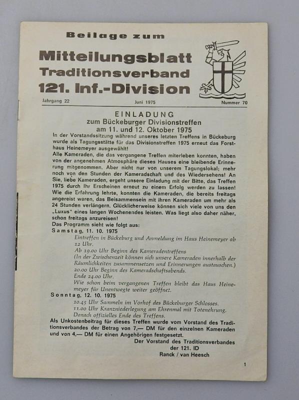 MITTEILUNGSBLATT TRADITIONSVERBAND 121 INF DIVISION 70/1975