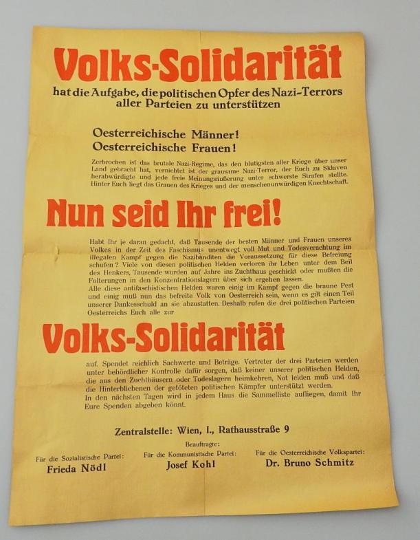 ÖSTERREICH NACHKRIEGSZEIT PLAKAT SAMMLUNG FÜR OPFER DES NAZITERRORS