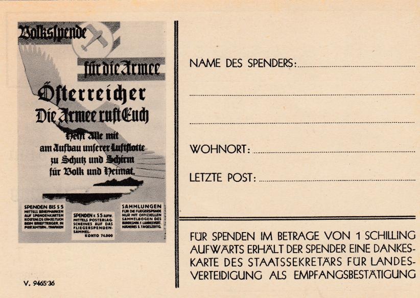 VOLKSSPENDE FÜR DIE ARMEE ÖSTERREICHER, DIE ARMEE RUFT EUCH