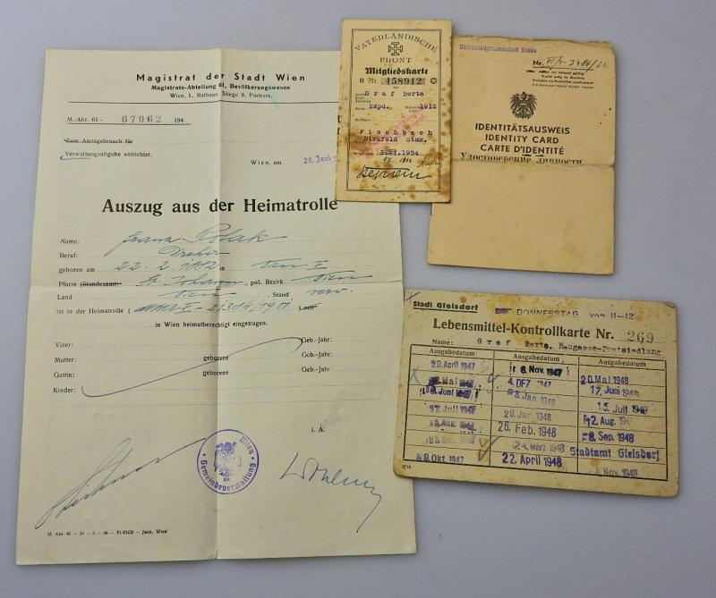 AUSWEIS VATERLÄNDISCHE FRONT IDENTITÄTSAUSWEIS LEBENSMITTELKONTROLLKARTE 1947 HEIMATROLLE