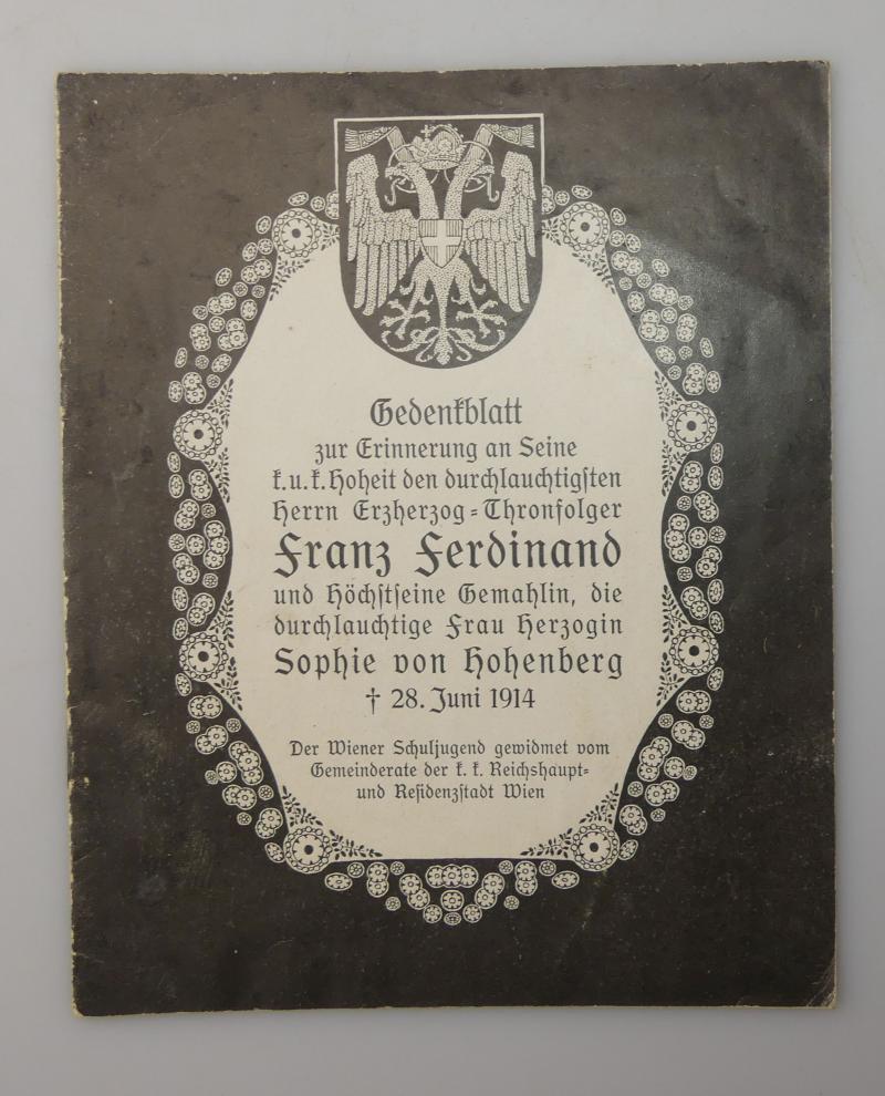 GEDENKBLATT ERZHERZOG FRANZ FERDINAND UND SOPHIE VON HOHENBERT 1914