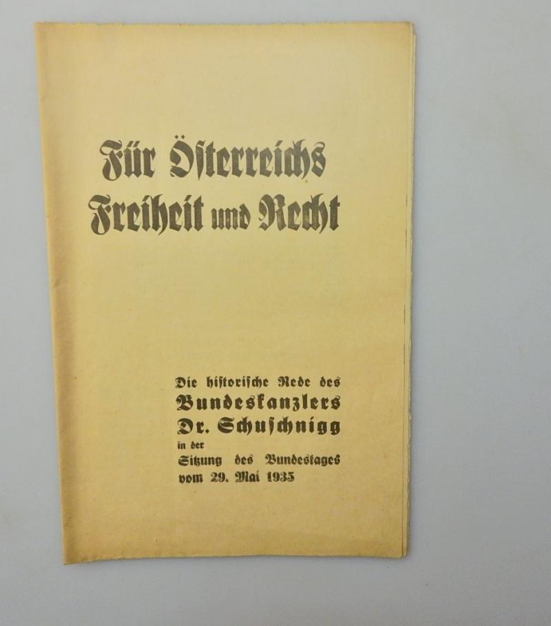 HISTORISCHE REDE BUNDESKANZLER DR SCHUSCHNIGG BUNDESTAG 1935