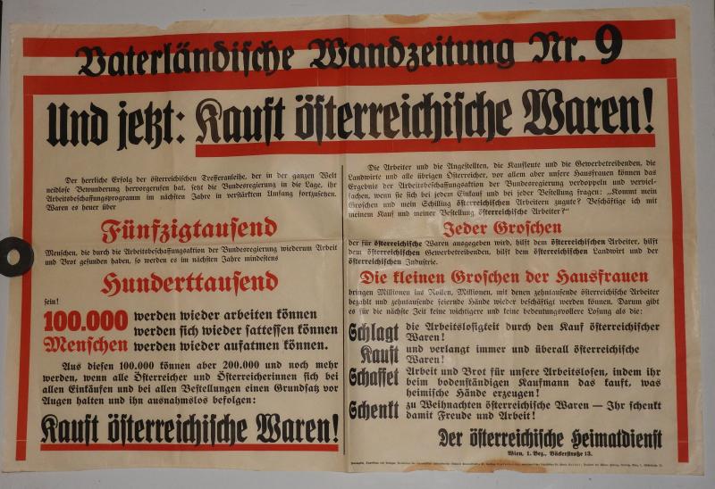 VATERLÄNDISCHE WANDZEITUNG NR 9 KAUFT ÖSTERREICHISCHE WAREN 30ER JAHRE