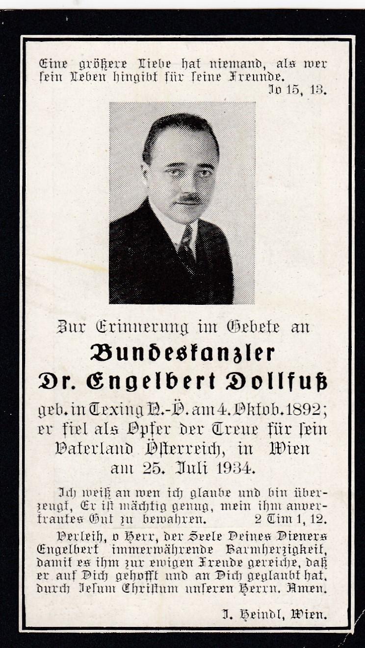 STERBEZETTEL DR ENGELBERT DOLLFUSS 1934