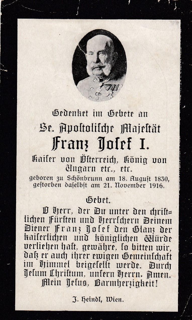 STERBEZETTEL KAISER FRANZ JOSEF I 1916